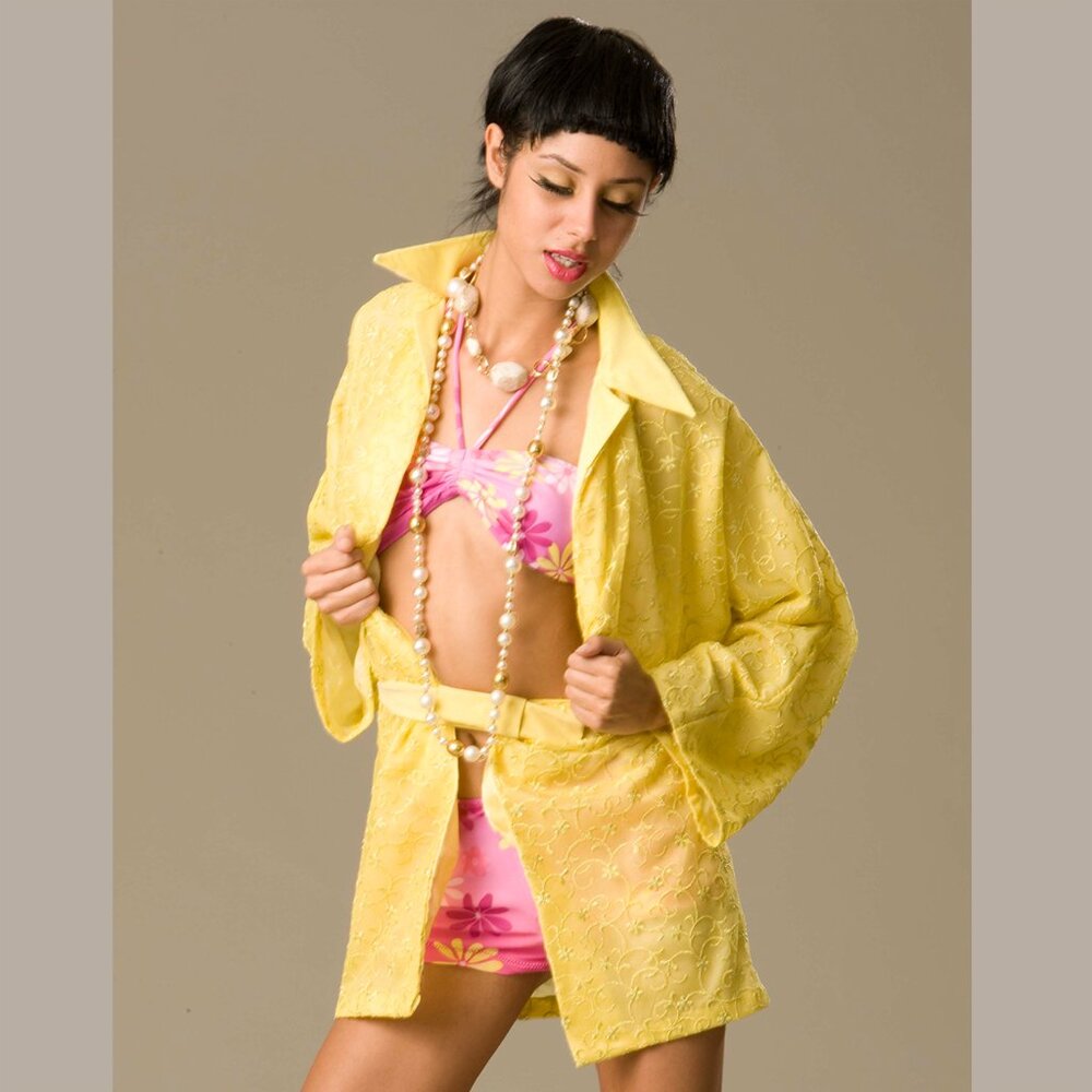 LEMON-YELLOW KIMONO-STYLE ROBE/SHIRT - Picture 7 of 11